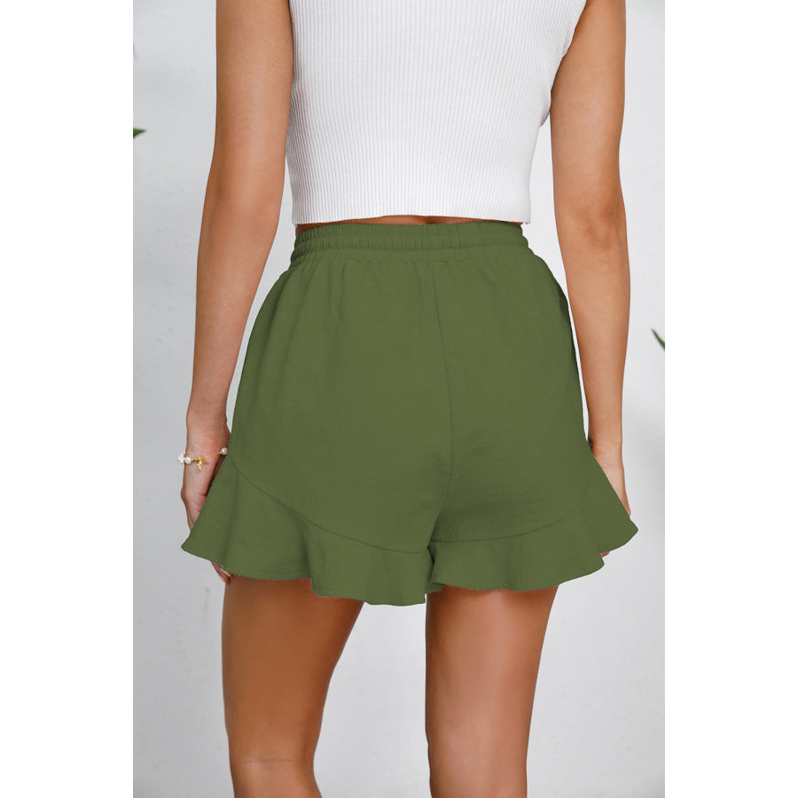 Full Size Drawstring Ruffle Hem Shorts Apparel and Accessories