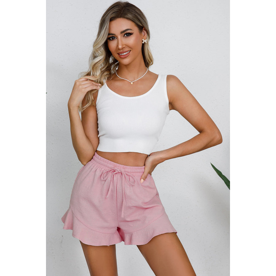 Full Size Drawstring Ruffle Hem Shorts Apparel and Accessories