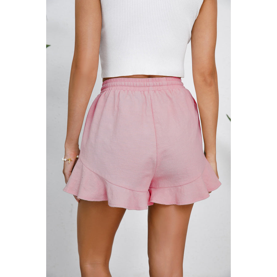 Full Size Drawstring Ruffle Hem Shorts Apparel and Accessories