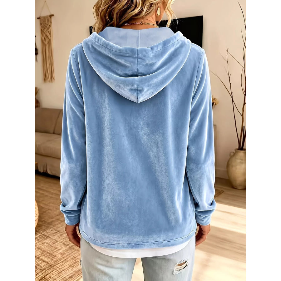 Full Size Drawstring Velvet Long Sleeve Hoodie Plus Size Apparel and Accessories