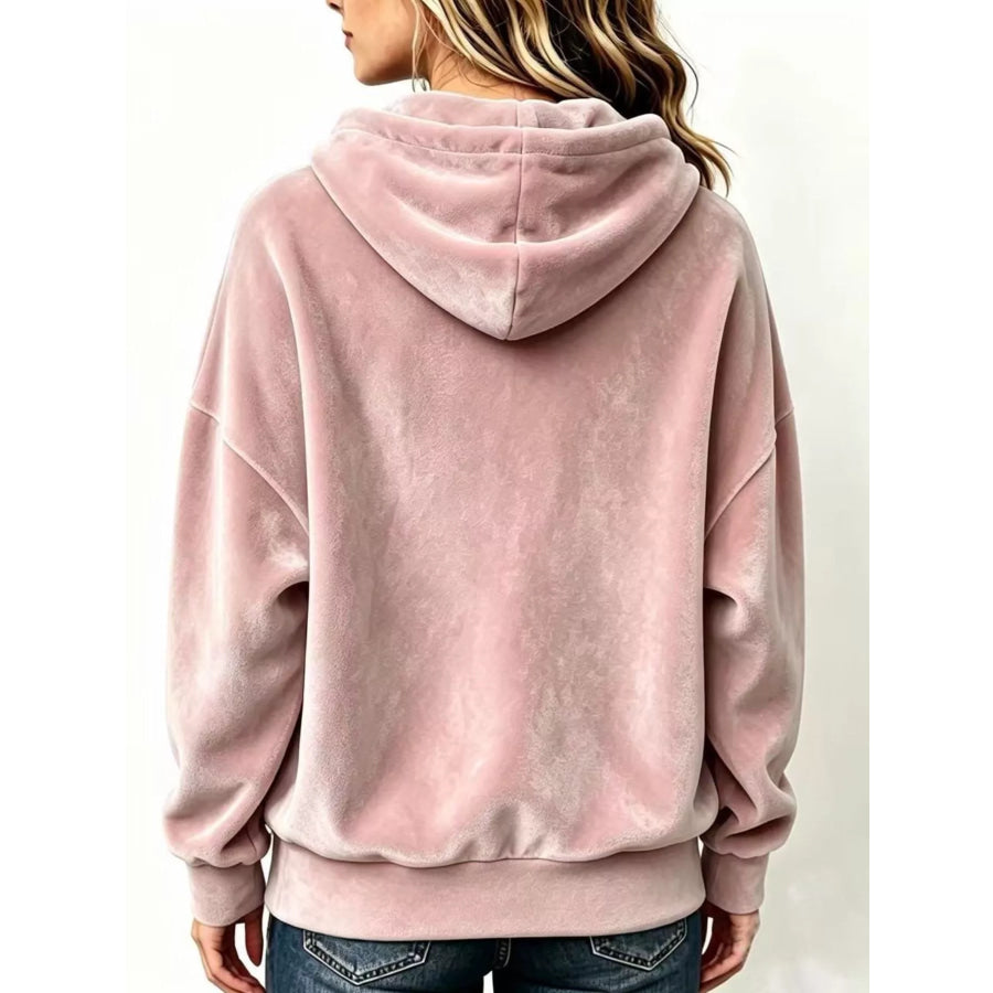 Full Size Drawstring Velvet Long Sleeve Hoodie Plus Size Apparel and Accessories