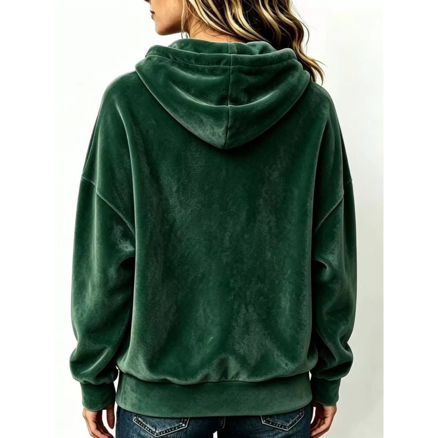 Full Size Drawstring Velvet Long Sleeve Hoodie Plus Size Apparel and Accessories