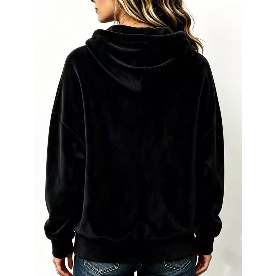 Full Size Drawstring Velvet Long Sleeve Hoodie Plus Size Apparel and Accessories