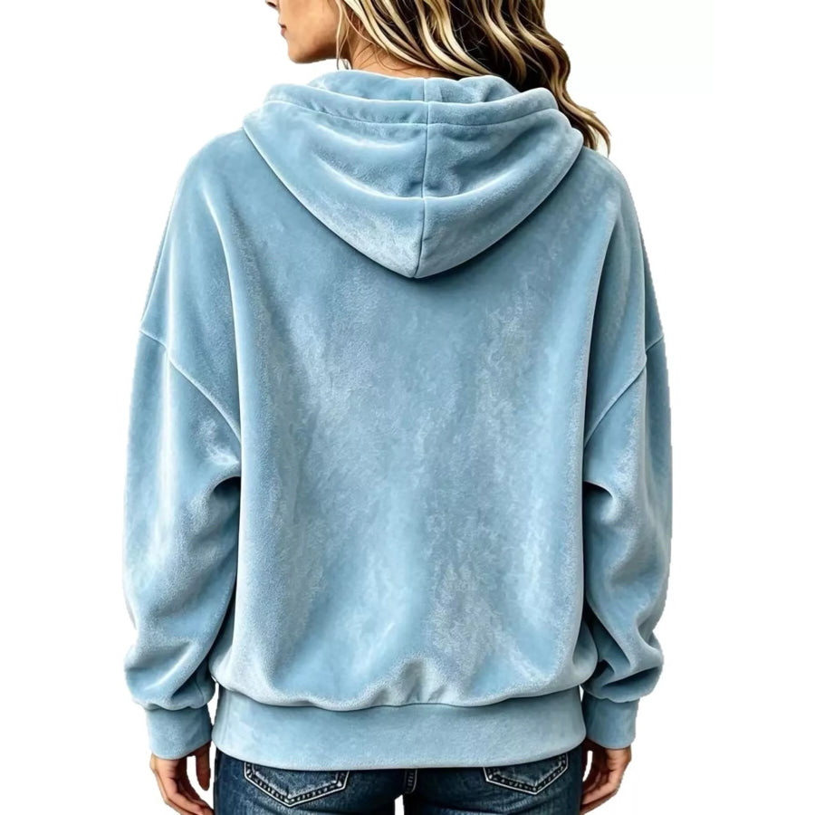 Full Size Drawstring Velvet Long Sleeve Hoodie Plus Size Apparel and Accessories