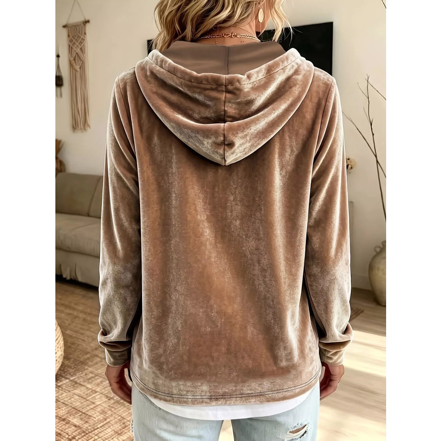 Full Size Drawstring Velvet Long Sleeve Hoodie Plus Size Apparel and Accessories