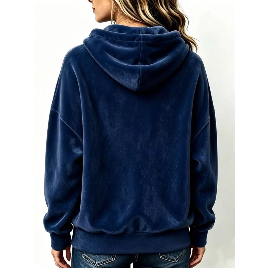 Full Size Drawstring Velvet Long Sleeve Hoodie Plus Size Apparel and Accessories