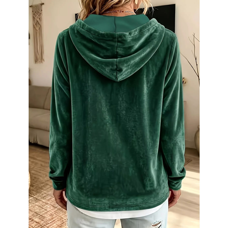 Full Size Drawstring Velvet Long Sleeve Hoodie Plus Size Apparel and Accessories