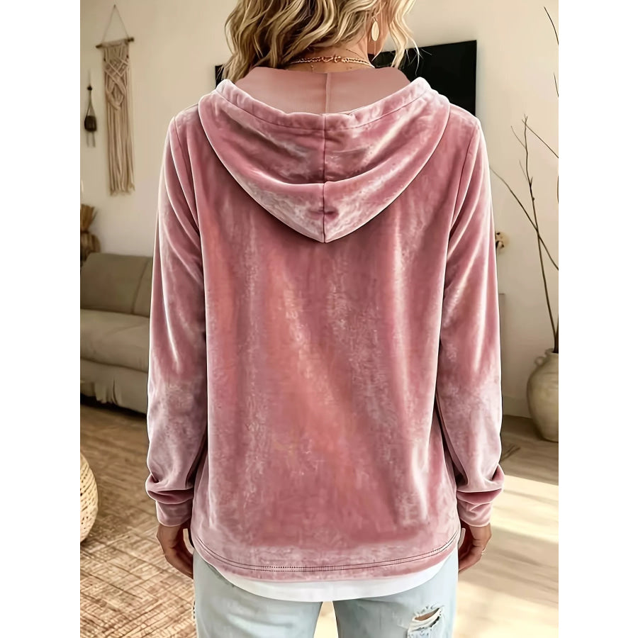 Full Size Drawstring Velvet Long Sleeve Hoodie Plus Size Apparel and Accessories