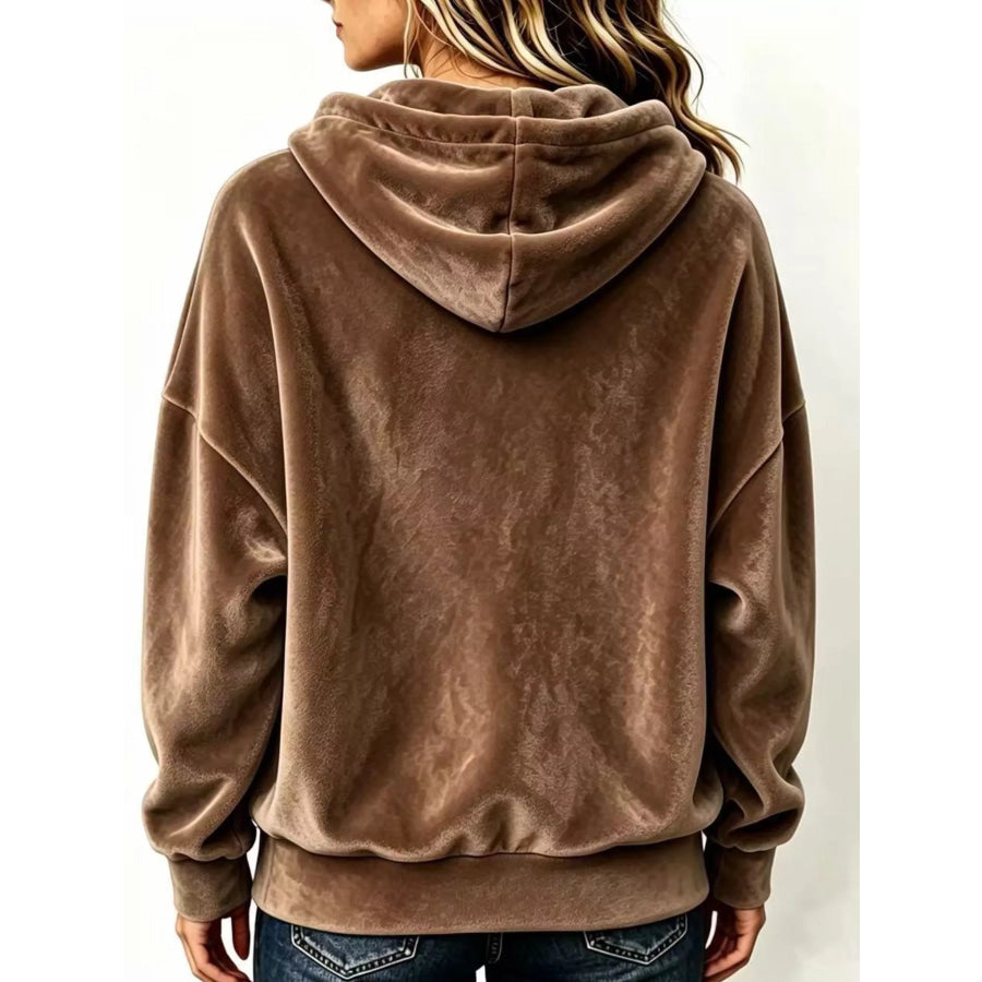 Full Size Drawstring Velvet Long Sleeve Hoodie Plus Size Apparel and Accessories