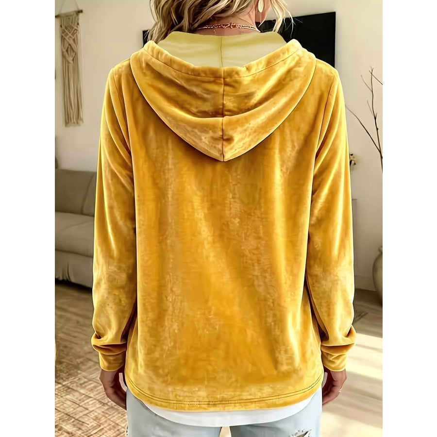Full Size Drawstring Velvet Long Sleeve Hoodie Plus Size Apparel and Accessories