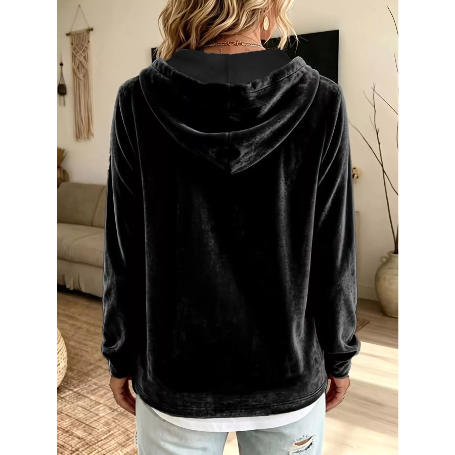 Full Size Drawstring Velvet Long Sleeve Hoodie Plus Size Apparel and Accessories
