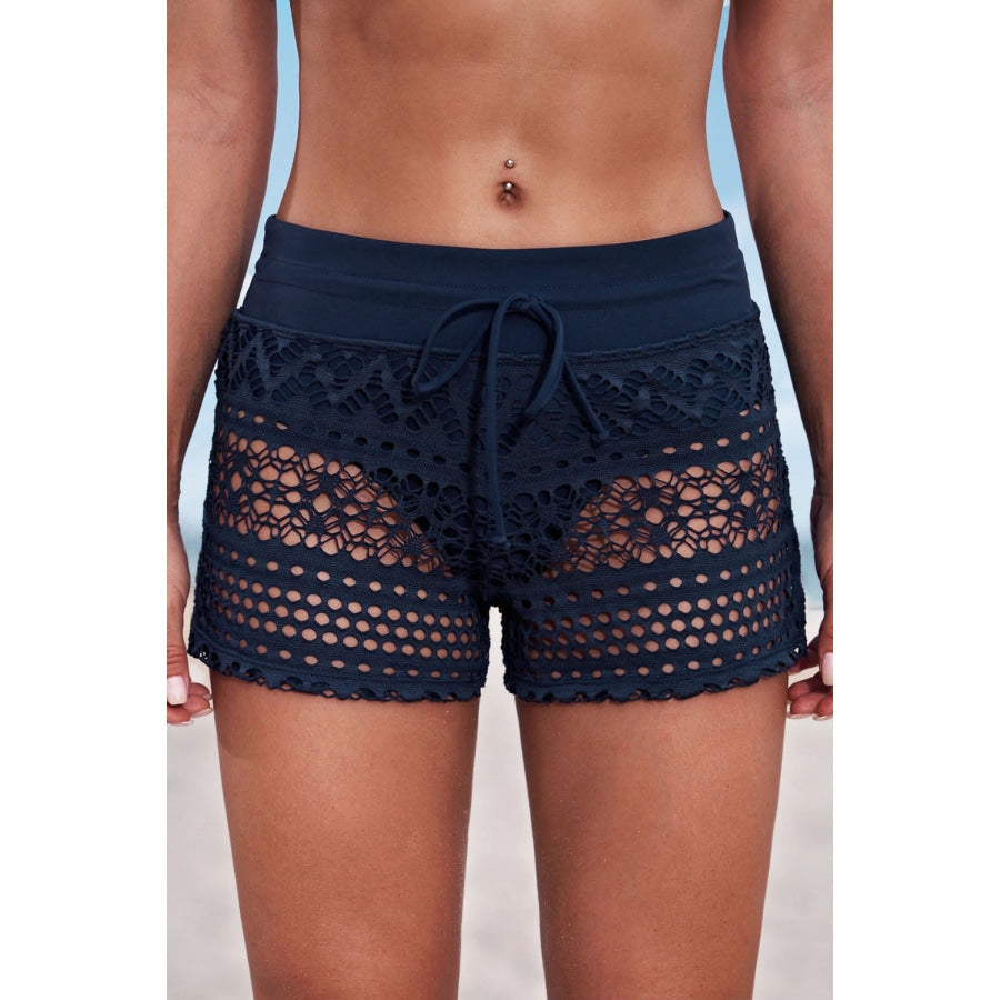 Full Size Drawstring Waist Swim Shorts Blue / S