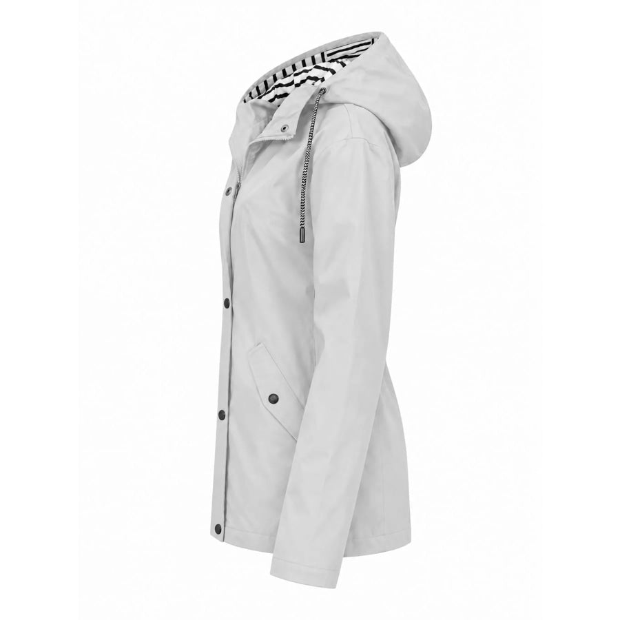Full Size Drawstring Waterproof Hooded Outerwear Plus Apparel and Accessories