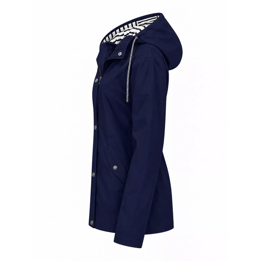 Full Size Drawstring Waterproof Hooded Outerwear Plus Apparel and Accessories