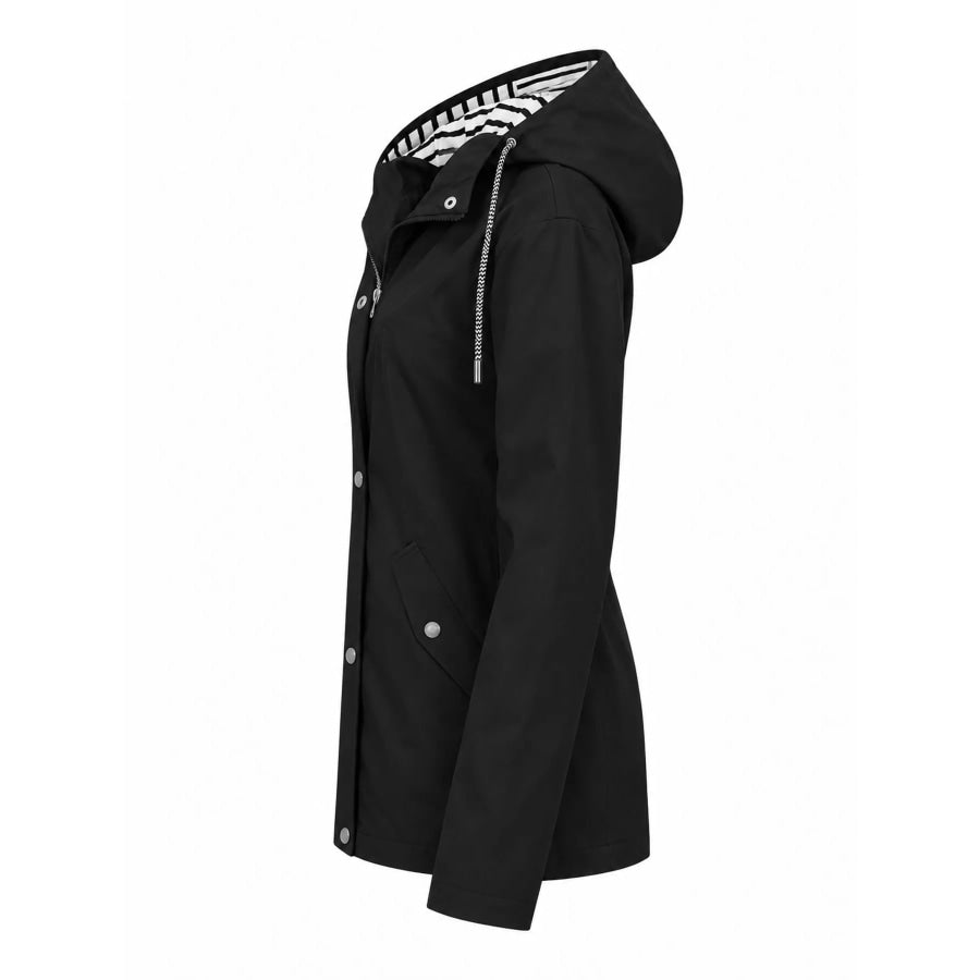 Full Size Drawstring Waterproof Hooded Outerwear Plus Apparel and Accessories