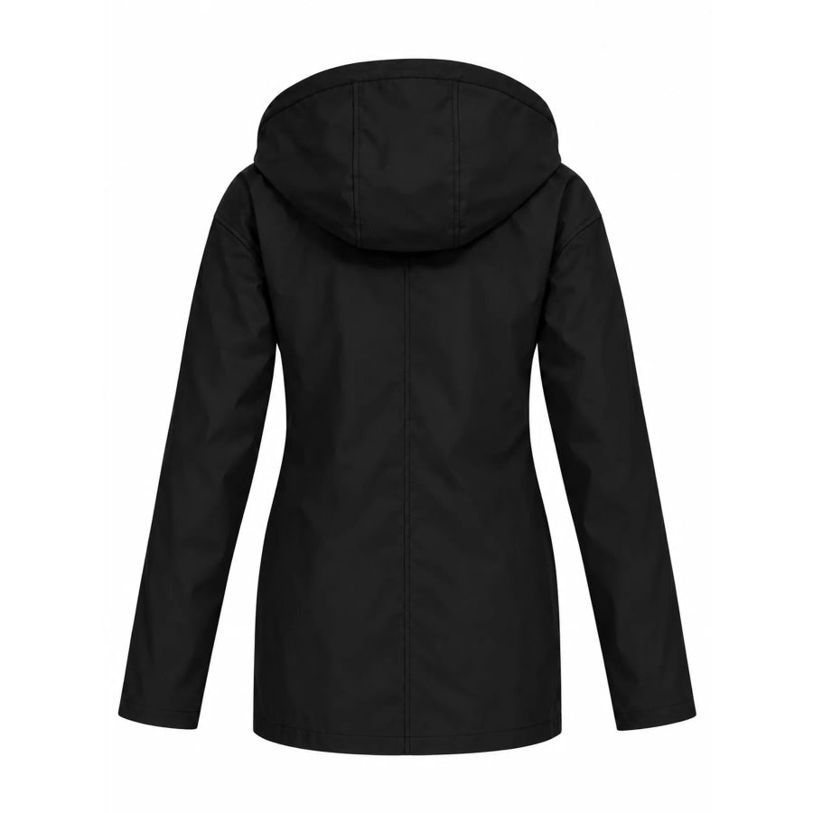 Full Size Drawstring Waterproof Hooded Outerwear Plus Apparel and Accessories