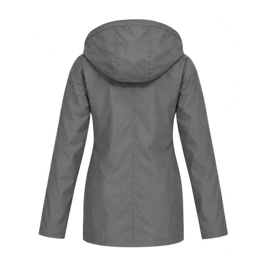 Full Size Drawstring Waterproof Hooded Outerwear Plus Apparel and Accessories