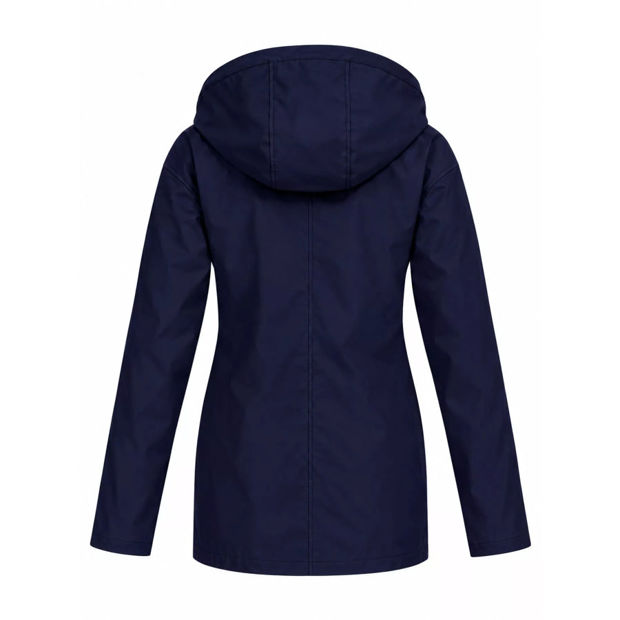 Full Size Drawstring Waterproof Hooded Outerwear Plus Apparel and Accessories