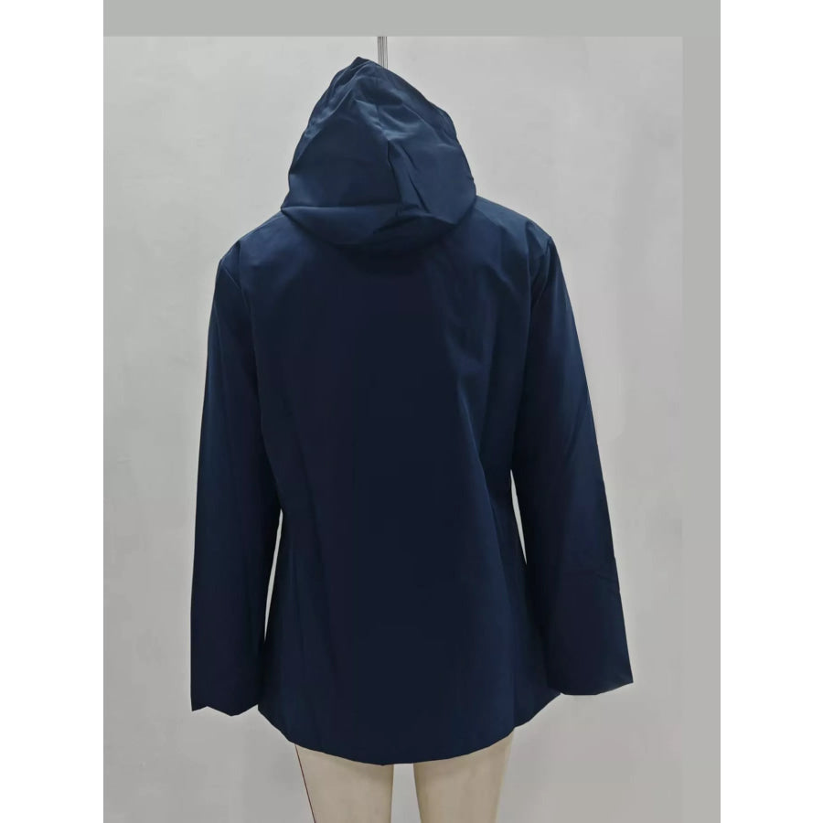Full Size Drawstring Waterproof Hooded Outerwear Plus Apparel and Accessories