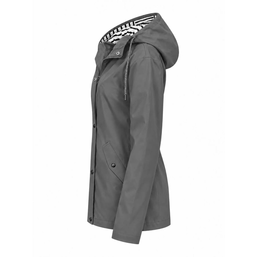 Full Size Drawstring Waterproof Hooded Outerwear Plus Apparel and Accessories