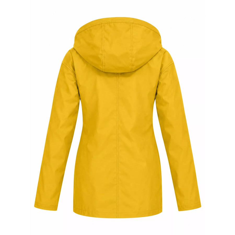 Full Size Drawstring Waterproof Hooded Outerwear Plus Apparel and Accessories