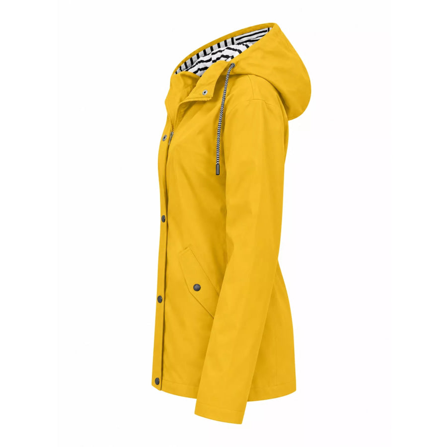 Full Size Drawstring Waterproof Hooded Outerwear Plus Apparel and Accessories