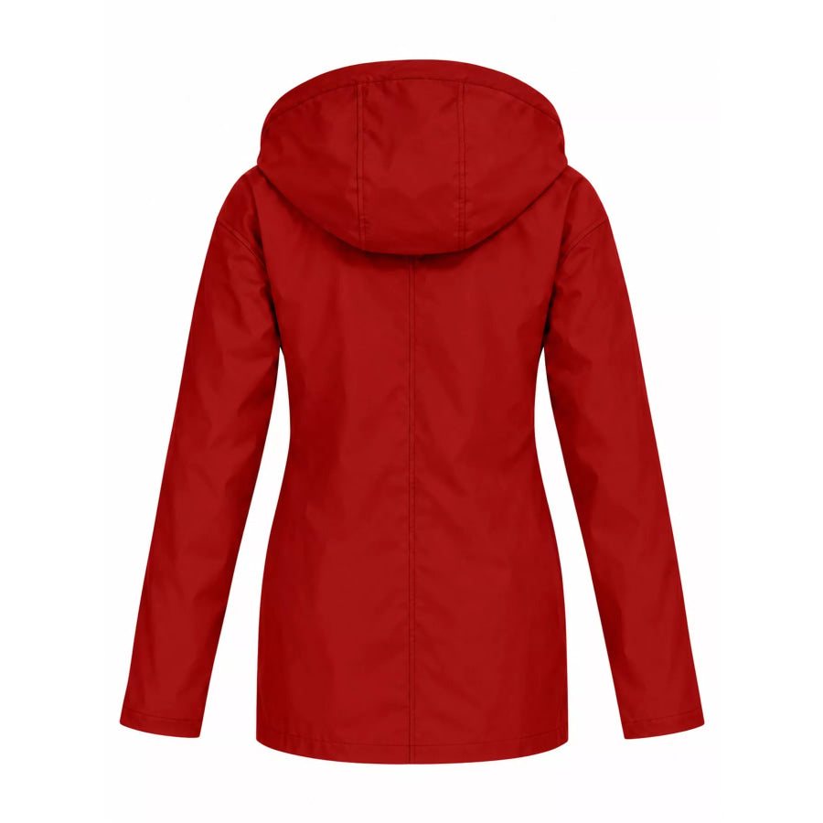 Full Size Drawstring Waterproof Hooded Outerwear Plus Apparel and Accessories