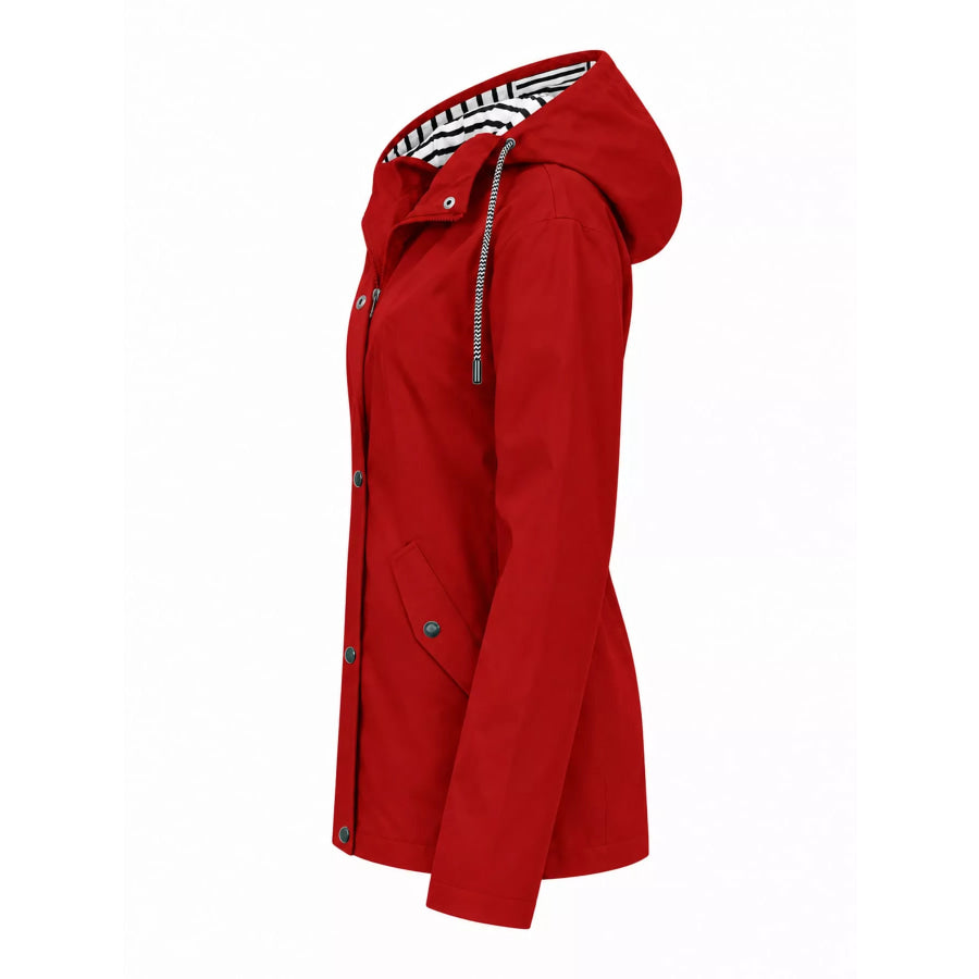 Full Size Drawstring Waterproof Hooded Outerwear Plus Apparel and Accessories