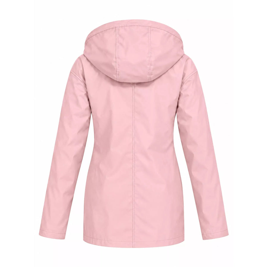 Full Size Drawstring Waterproof Hooded Outerwear Plus Apparel and Accessories