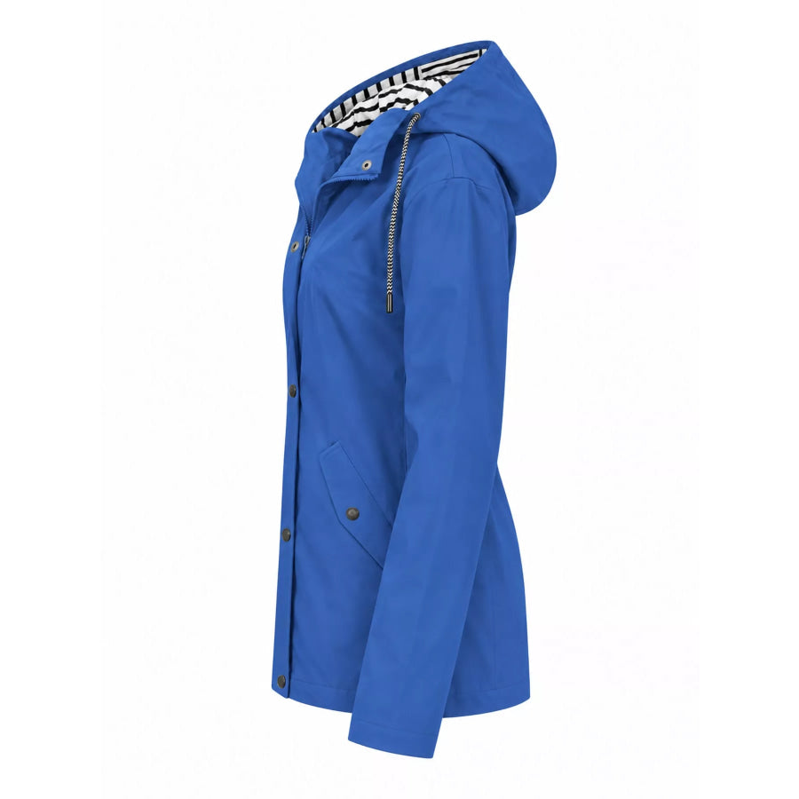 Full Size Drawstring Waterproof Hooded Outerwear Plus Apparel and Accessories