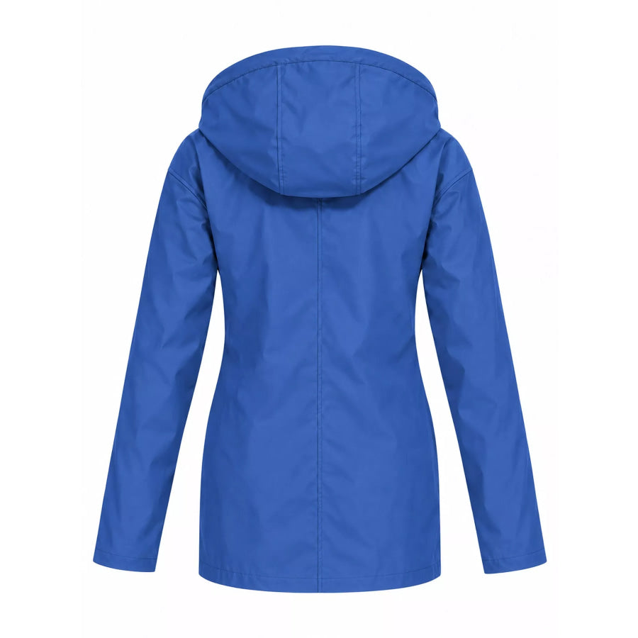 Full Size Drawstring Waterproof Hooded Outerwear Plus Apparel and Accessories