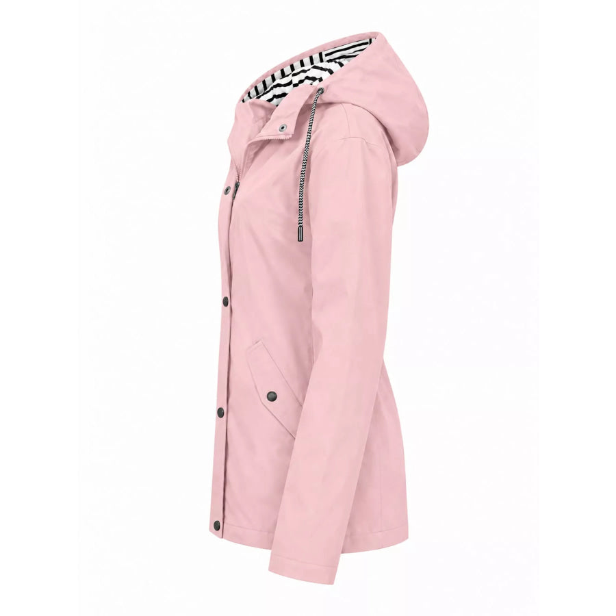 Full Size Drawstring Waterproof Hooded Outerwear Plus Apparel and Accessories