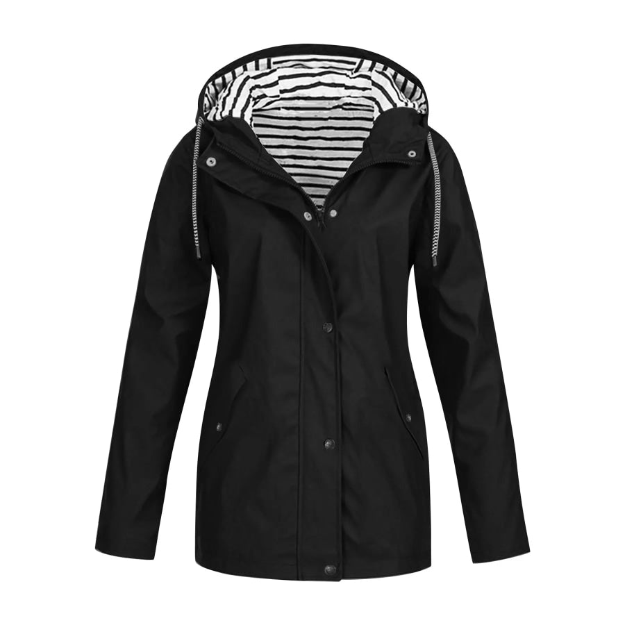 Full Size Drawstring Waterproof Hooded Outerwear Plus Black / S Apparel and Accessories