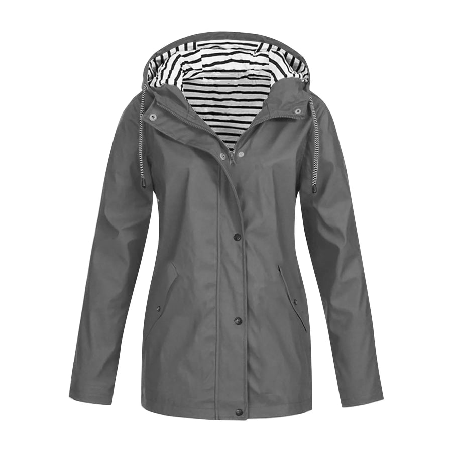 Full Size Drawstring Waterproof Hooded Outerwear Plus Grey / S Apparel and Accessories