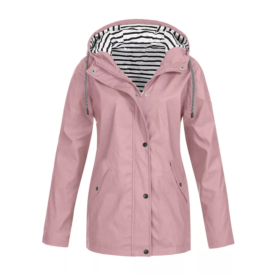 Full Size Drawstring Waterproof Hooded Outerwear Plus Pink. / S Apparel and Accessories