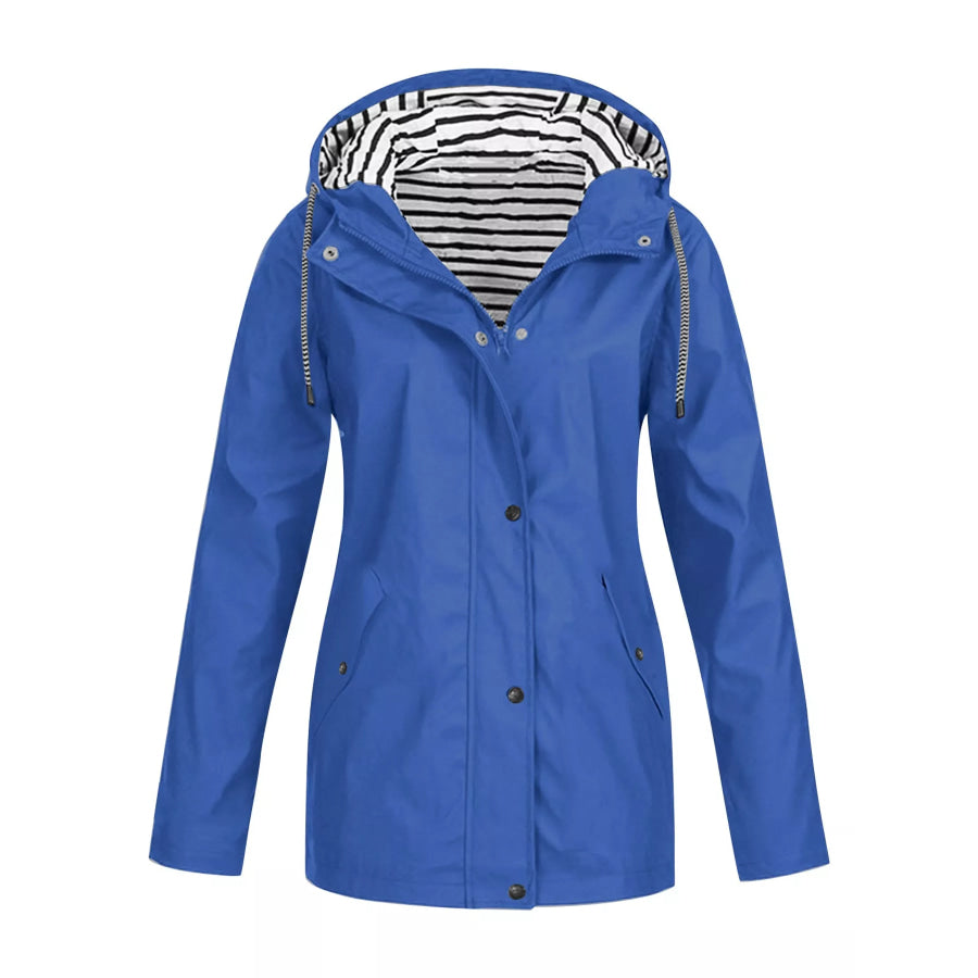 Full Size Drawstring Waterproof Hooded Outerwear Plus Royal Blue / S Apparel and Accessories