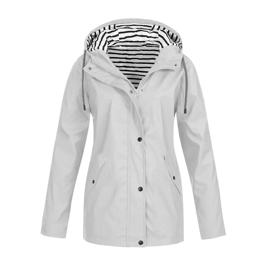 Full Size Drawstring Waterproof Hooded Outerwear Plus White / S Apparel and Accessories