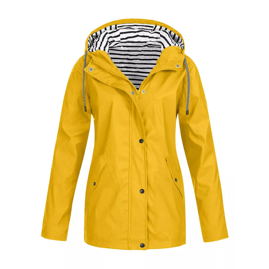 Full Size Drawstring Waterproof Hooded Outerwear Plus Yellow / S Apparel and Accessories