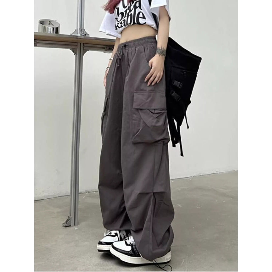 Full Size Drawstring Wide Leg Cargo Pants Plus Apparel and Accessories