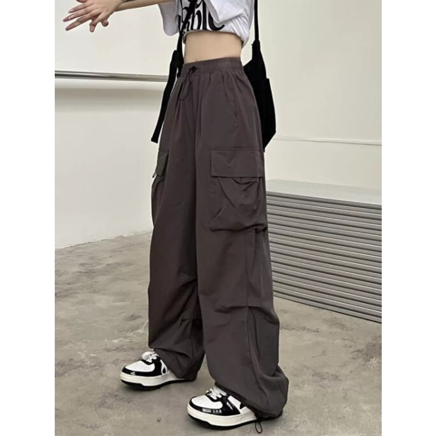 Full Size Drawstring Wide Leg Cargo Pants Plus Apparel and Accessories