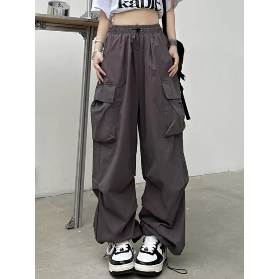 Full Size Drawstring Wide Leg Cargo Pants Plus Apparel and Accessories
