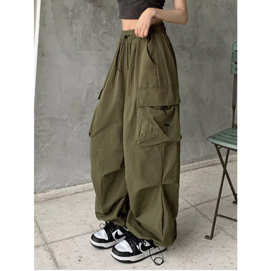 Full Size Drawstring Wide Leg Cargo Pants Plus Apparel and Accessories
