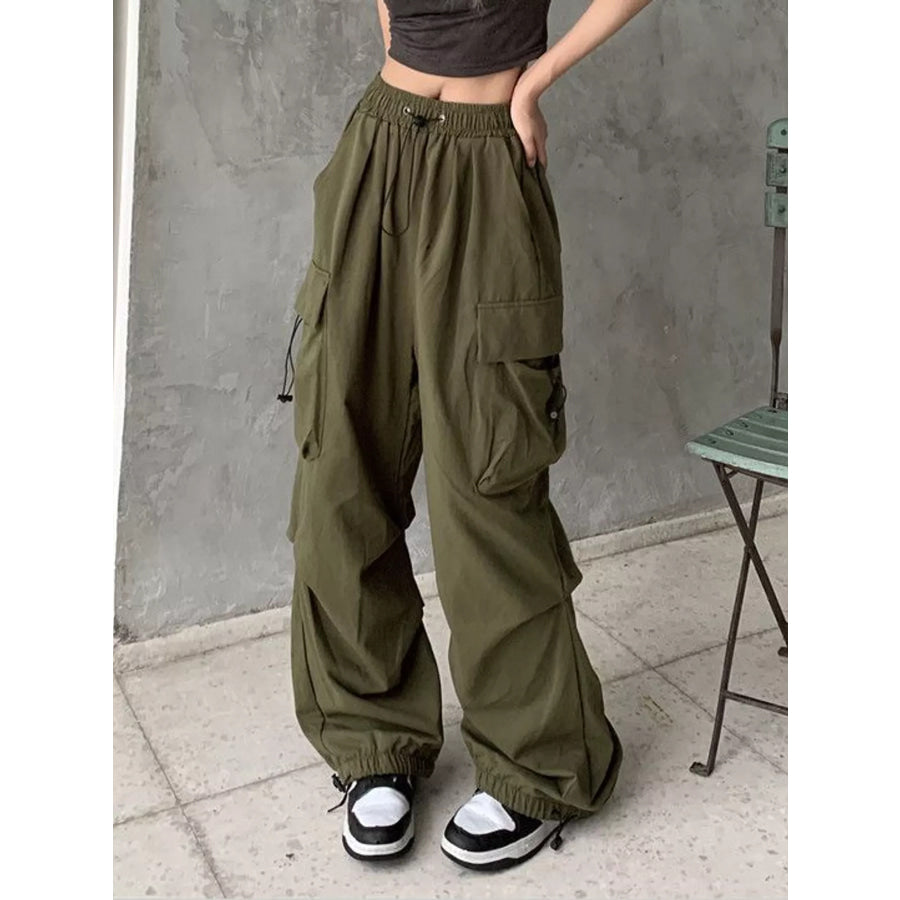 Full Size Drawstring Wide Leg Cargo Pants Plus Apparel and Accessories
