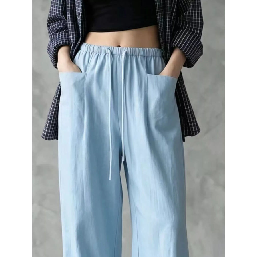 Full Size Drawstring Wide-Leg Casual Pants Plus Apparel and Accessories