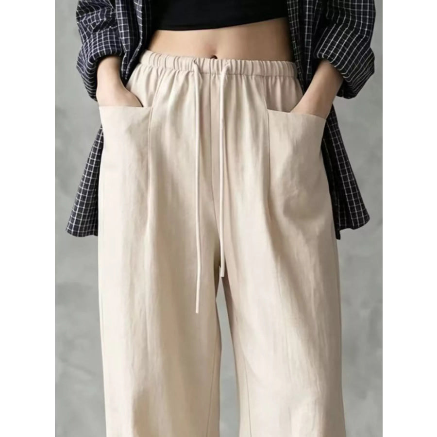 Full Size Drawstring Wide-Leg Casual Pants Plus Apparel and Accessories