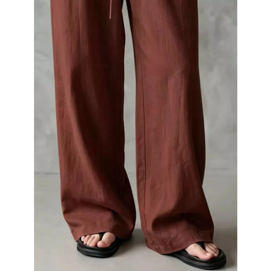 Full Size Drawstring Wide-Leg Casual Pants Plus Apparel and Accessories