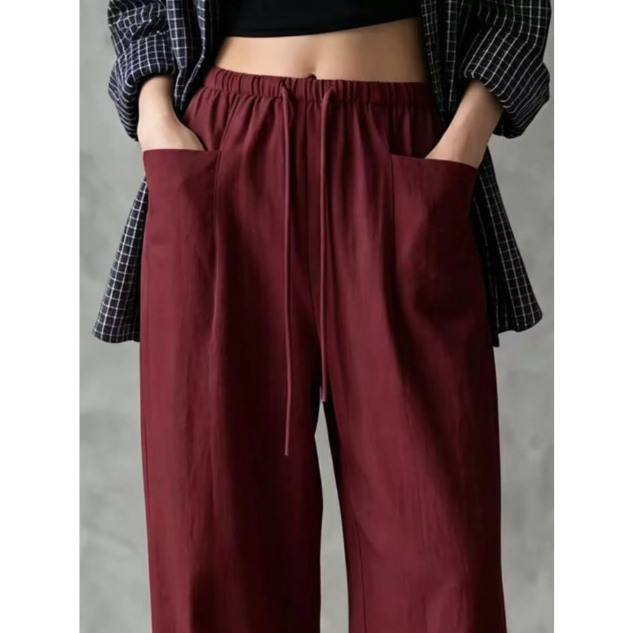 Full Size Drawstring Wide-Leg Casual Pants Plus Apparel and Accessories