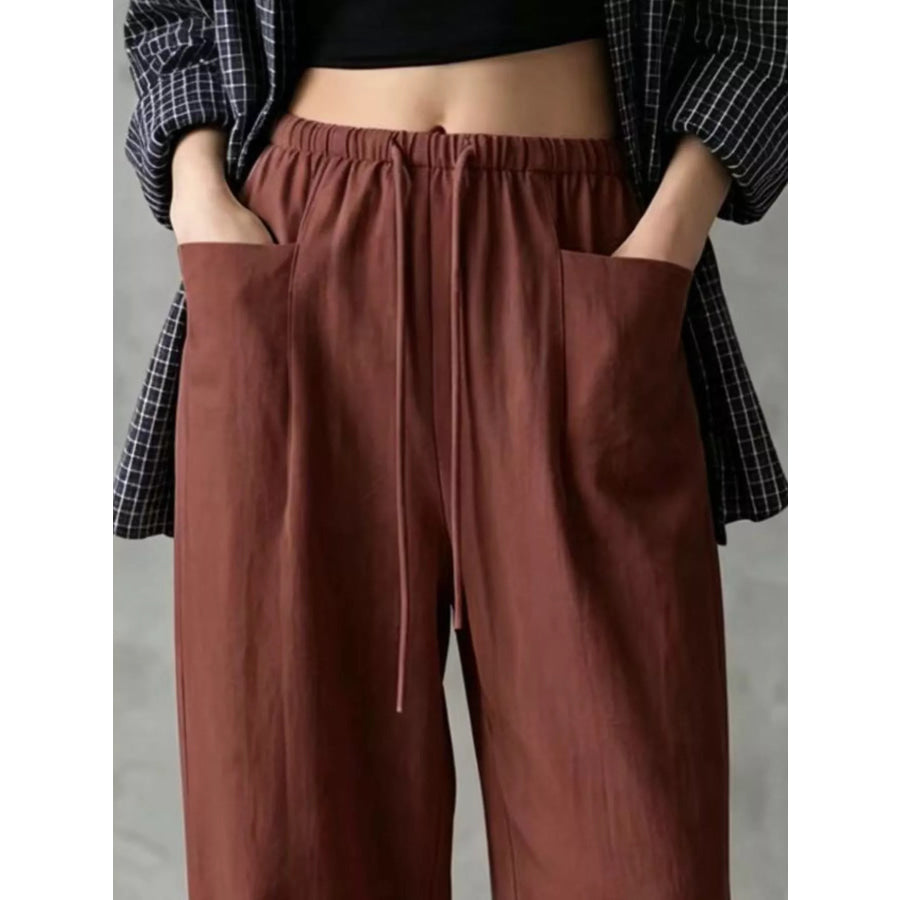 Full Size Drawstring Wide-Leg Casual Pants Plus Apparel and Accessories