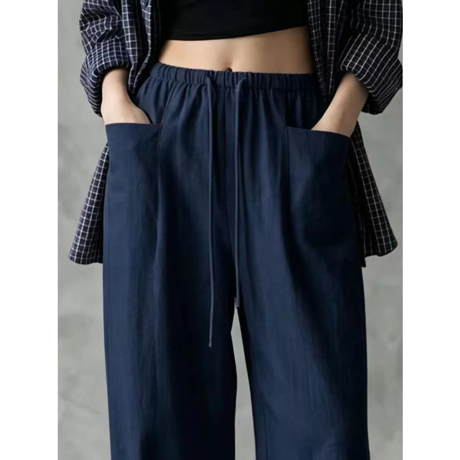 Full Size Drawstring Wide-Leg Casual Pants Plus Apparel and Accessories