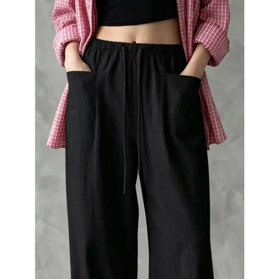 Full Size Drawstring Wide-Leg Casual Pants Plus Apparel and Accessories